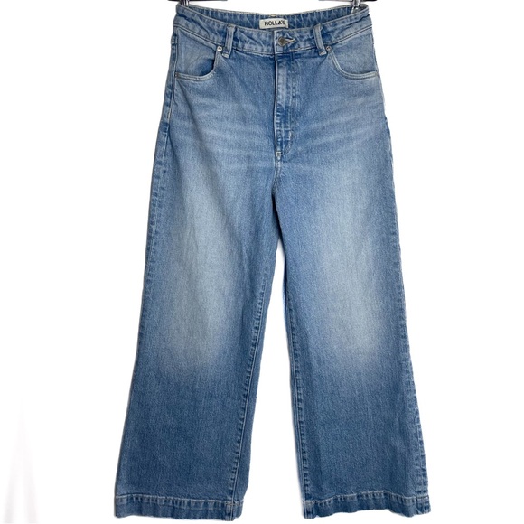 ROLLA'S High Rise Wide Leg Blue Denim Jeans Flat Front Women's Size 29 Flared - Picture 1 of 12